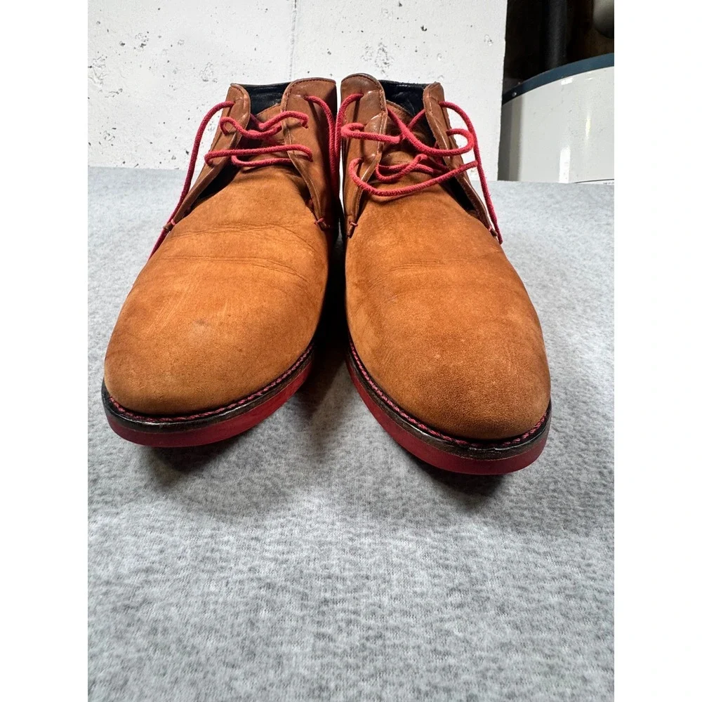 Donald J Pliner Mens Tan Suede Chukka Boots Red Sole Lace Up Ankle Boots